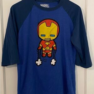 Marvel Comics Iron Man Officially Licensed Mens Blue 3/4 Sleeve T-Shirt Small